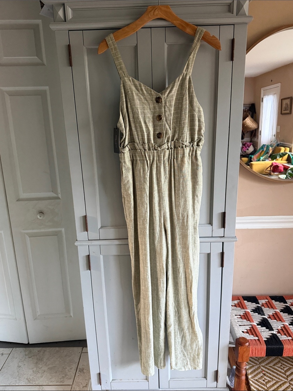 Romeo & Juliet Couture Olive Green Striped Maxi Jumpsuit